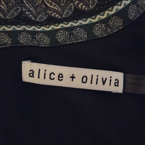 Alice + Olivia Tanisha Paisley Floral Long Sleeve with Neck Tie Green Dress 10 - Picture 15 of 16